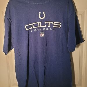 Blue short sleeve COLTS shirt.